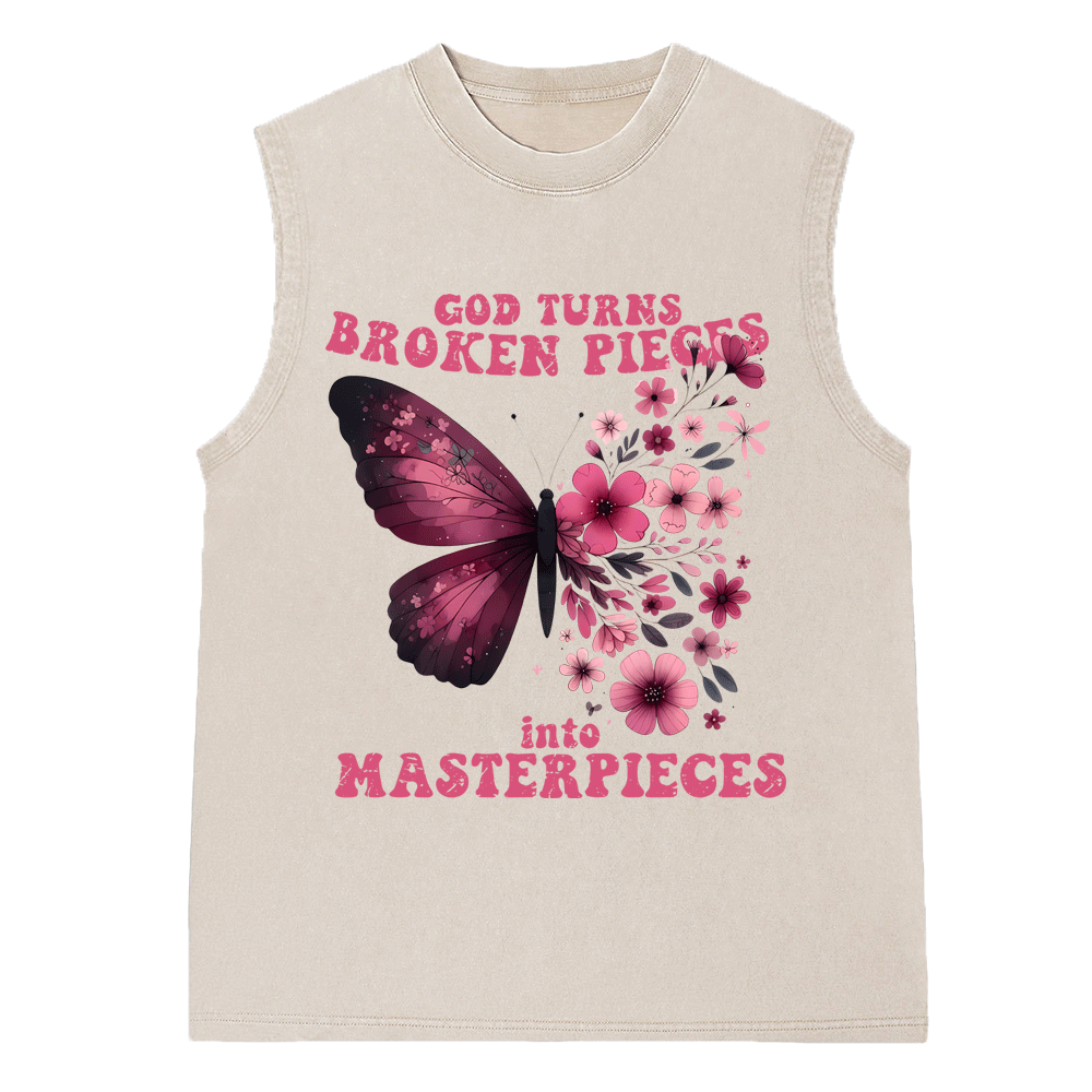 God Turns Broken Pieces Into Masterpieces Christian Washed Sleeveless Tee