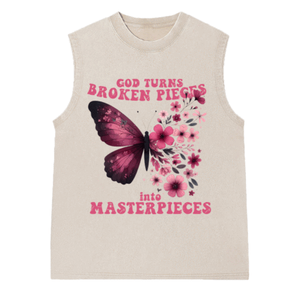 God Turns Broken Pieces Into Masterpieces Christian Washed Sleeveless Tee