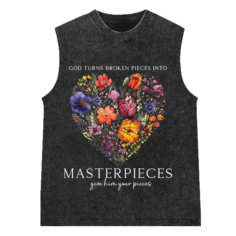 God Turns Broken Pieces Into Masterpieces Christian Washed Sleeveless Tee