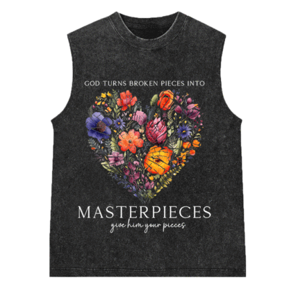 God Turns Broken Pieces Into Masterpieces Christian Washed Sleeveless Tee