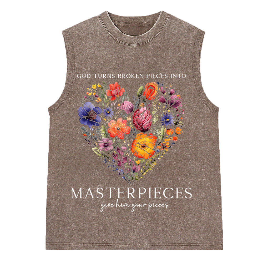 God Turns Broken Pieces Into Masterpieces Christian Washed Sleeveless Tee