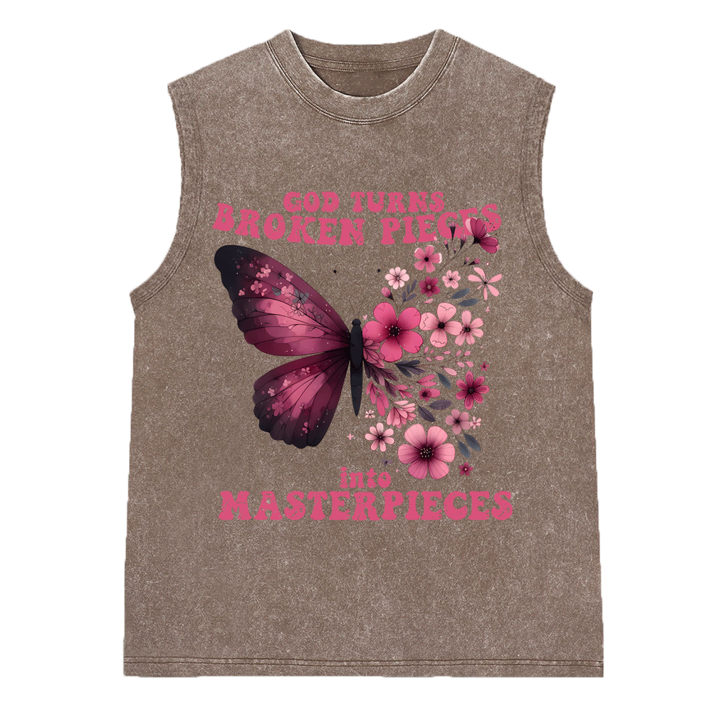 God Turns Broken Pieces Into Masterpieces Christian Washed Sleeveless Tee