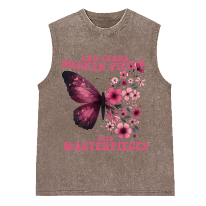 God Turns Broken Pieces Into Masterpieces Christian Washed Sleeveless Tee