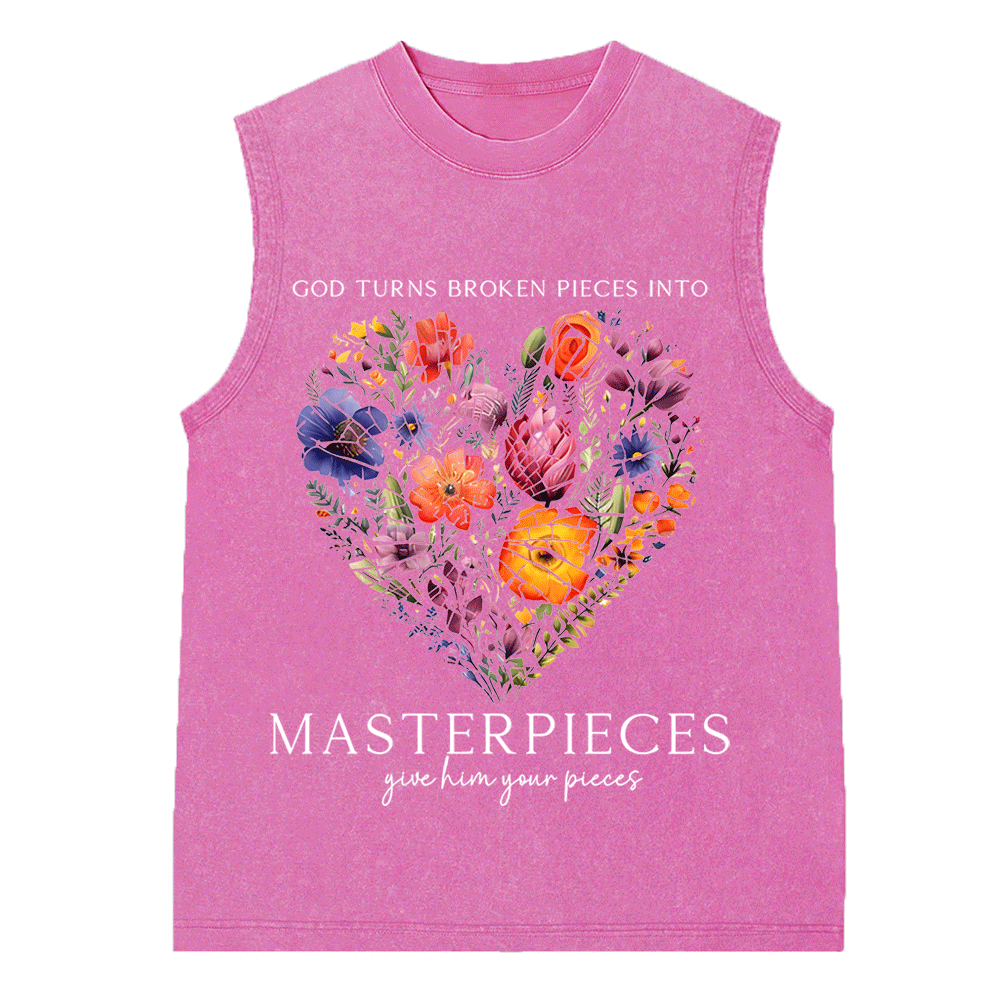 God Turns Broken Pieces Into Masterpieces Christian Washed Sleeveless Tee