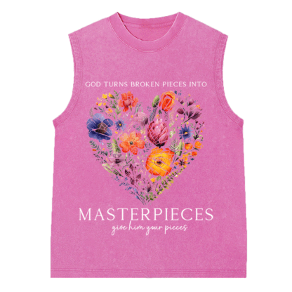 God Turns Broken Pieces Into Masterpieces Christian Washed Sleeveless Tee