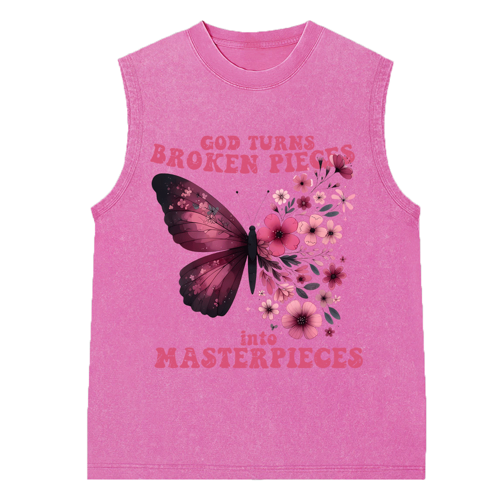 God Turns Broken Pieces Into Masterpieces Christian Washed Sleeveless Tee