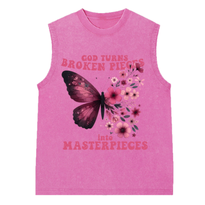 God Turns Broken Pieces Into Masterpieces Christian Washed Sleeveless Tee