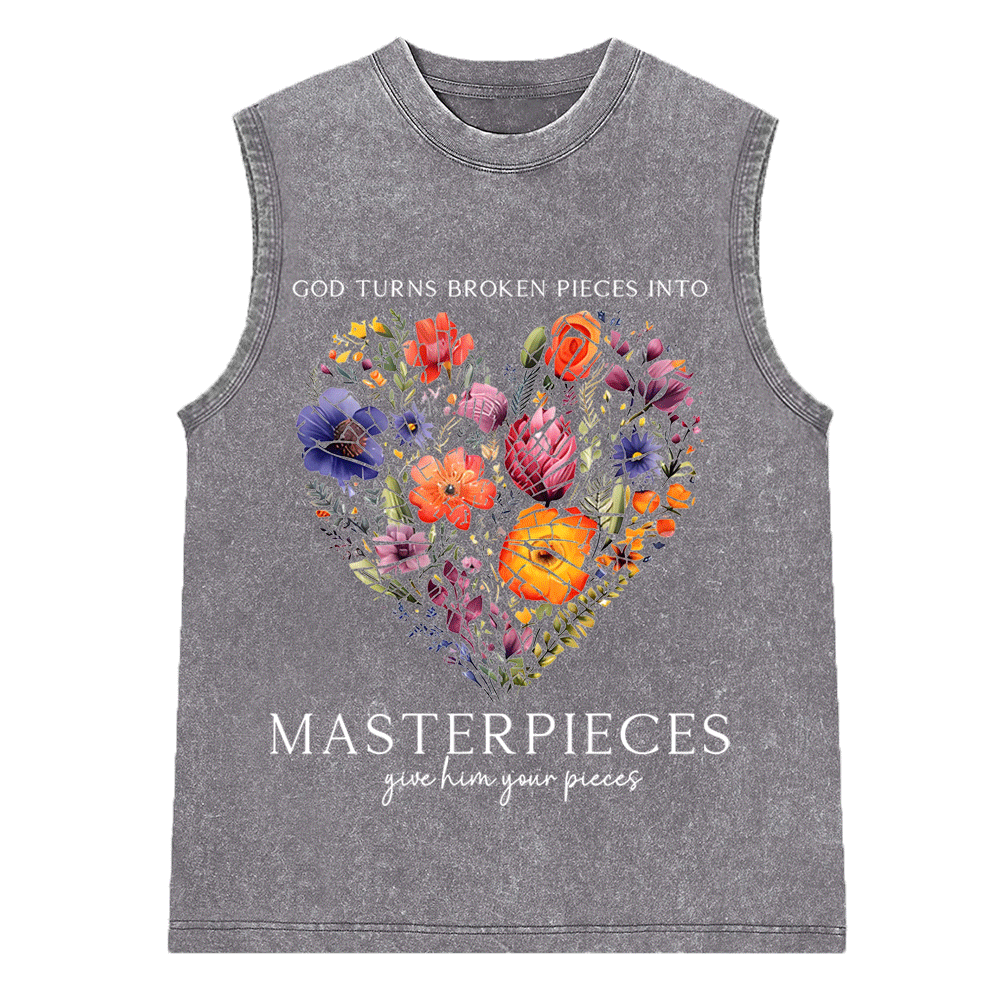 God Turns Broken Pieces Into Masterpieces Christian Washed Sleeveless Tee