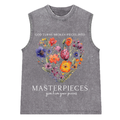 God Turns Broken Pieces Into Masterpieces Christian Washed Sleeveless Tee