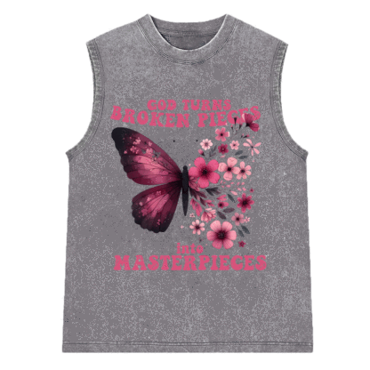 God Turns Broken Pieces Into Masterpieces Christian Washed Sleeveless Tee