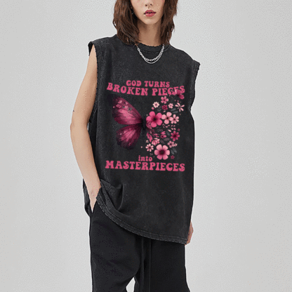God Turns Broken Pieces Into Masterpieces Christian Washed Sleeveless Tee