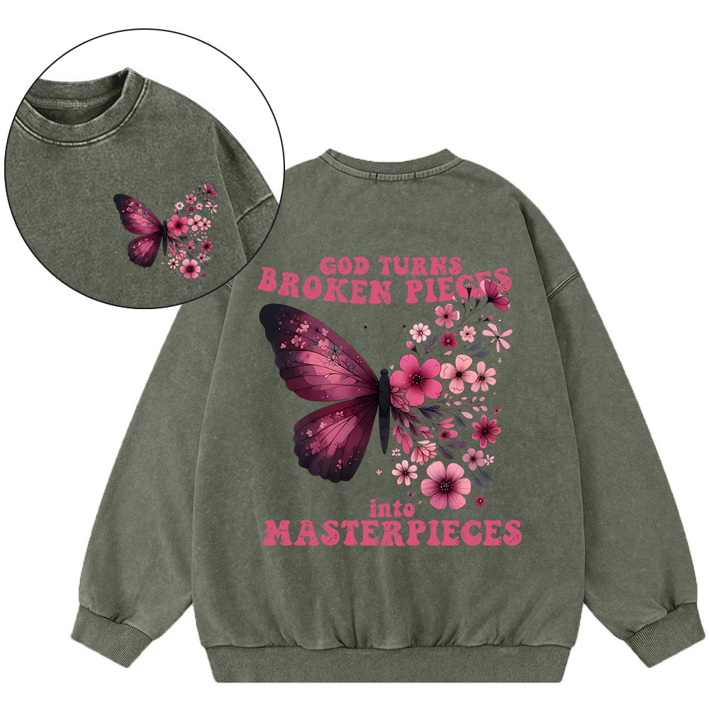 God Turns Broken Pieces Into Masterpieces Christian Washed Sweatshirt