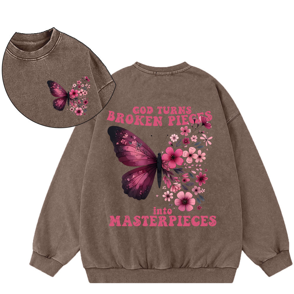 God Turns Broken Pieces Into Masterpieces Christian Washed Sweatshirt