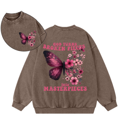 God Turns Broken Pieces Into Masterpieces Christian Washed Sweatshirt