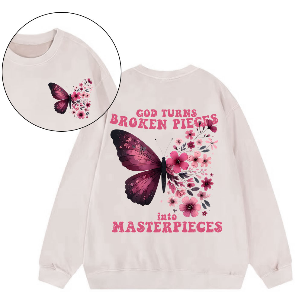 God Turns Broken Pieces Into Masterpieces Christian Washed Sweatshirt