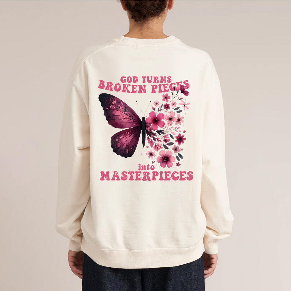 God Turns Broken Pieces Into Masterpieces Christian Washed Sweatshirt