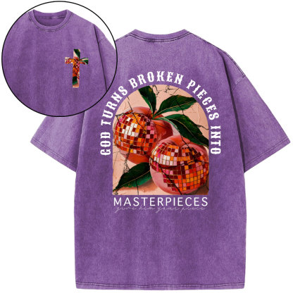 God Turns Broken Pieces Into Masterpieces Christian Washed T-Shirt