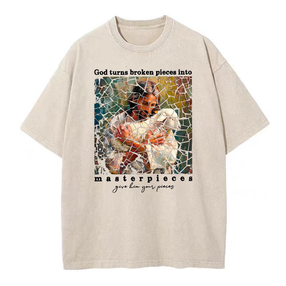 God Turns Broken Pieces Into Masterpieces Christian Washed T-Shirt