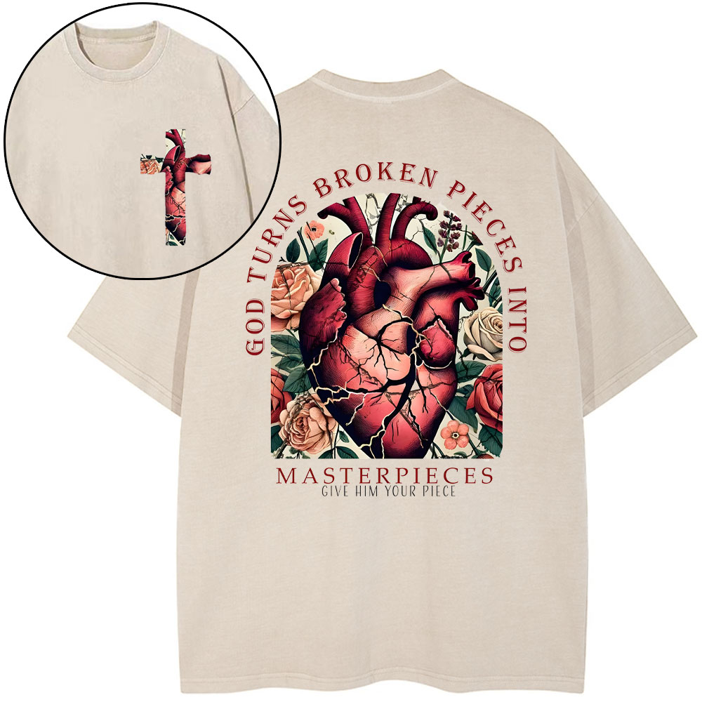 God Turns Broken Pieces Into Masterpieces Christian Washed T-Shirt