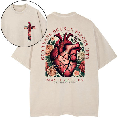 God Turns Broken Pieces Into Masterpieces Christian Washed T-Shirt
