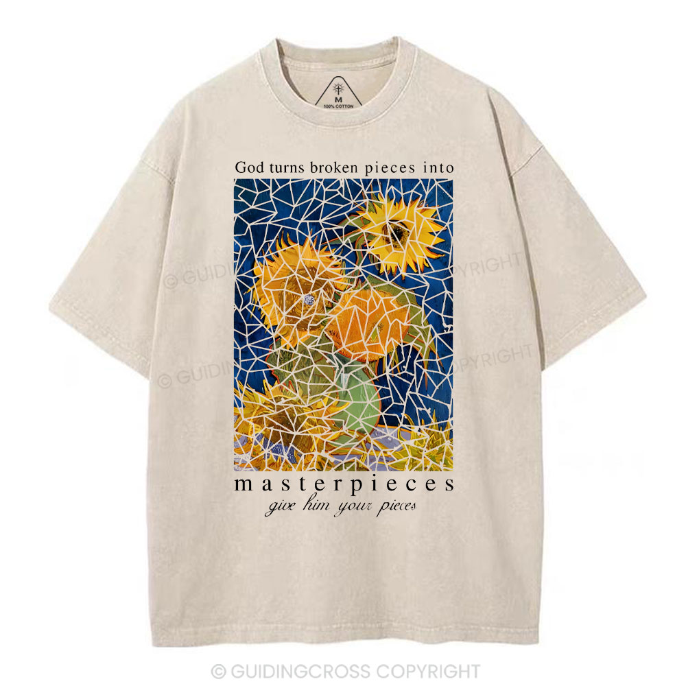God Turns Broken Pieces Into Masterpieces Christian Washed T-Shirt