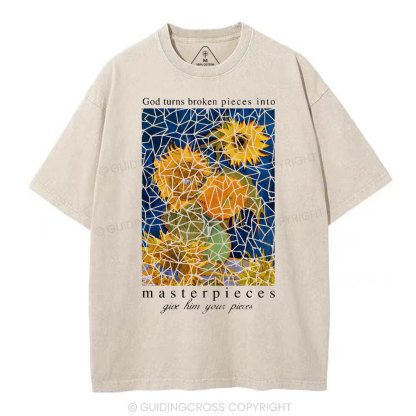 God Turns Broken Pieces Into Masterpieces Christian Washed T-Shirt