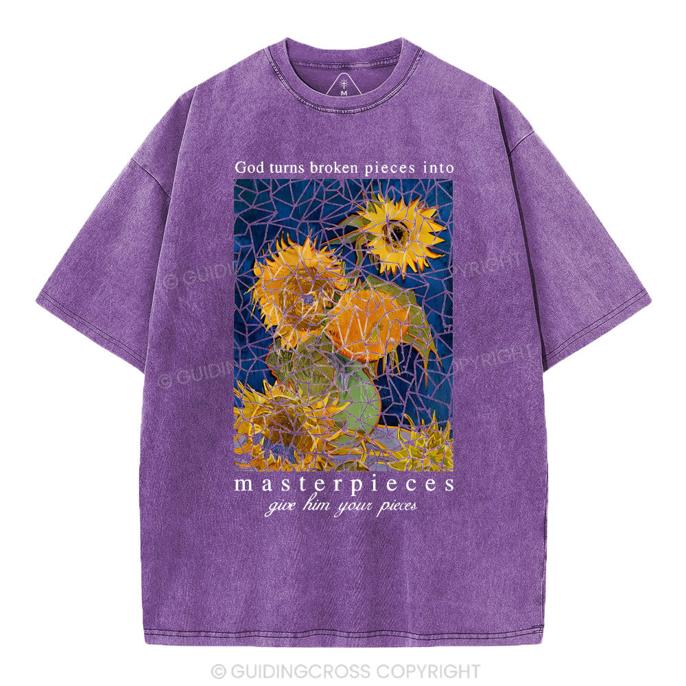 God Turns Broken Pieces Into Masterpieces Christian Washed T-Shirt