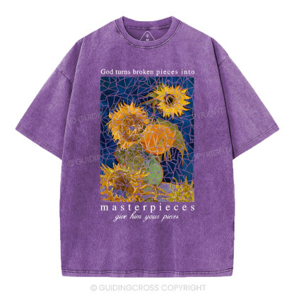 God Turns Broken Pieces Into Masterpieces Christian Washed T-Shirt