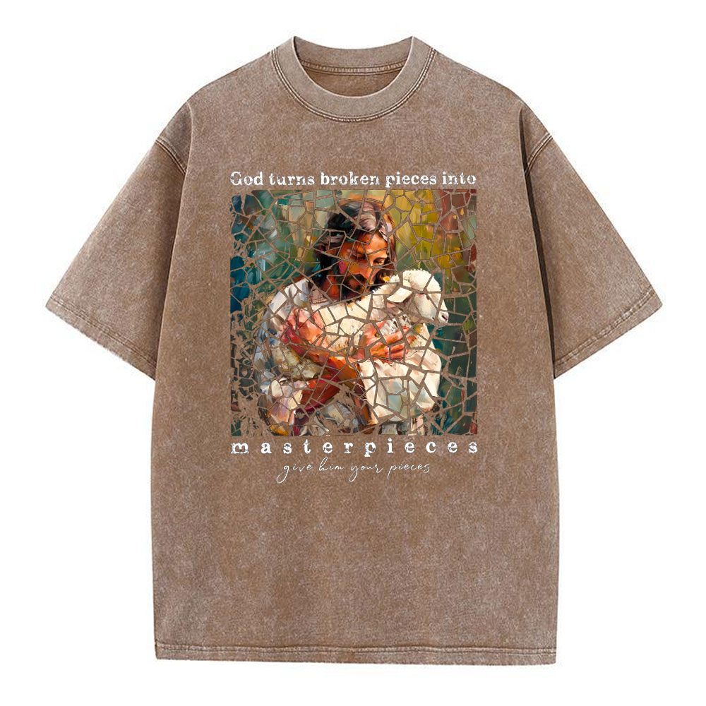 God Turns Broken Pieces Into Masterpieces Christian Washed T-Shirt