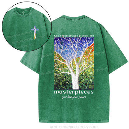 God Turns Broken Pieces Into Masterpieces Christian Washed T-Shirt