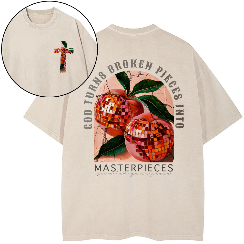 God Turns Broken Pieces Into Masterpieces Christian Washed T-Shirt