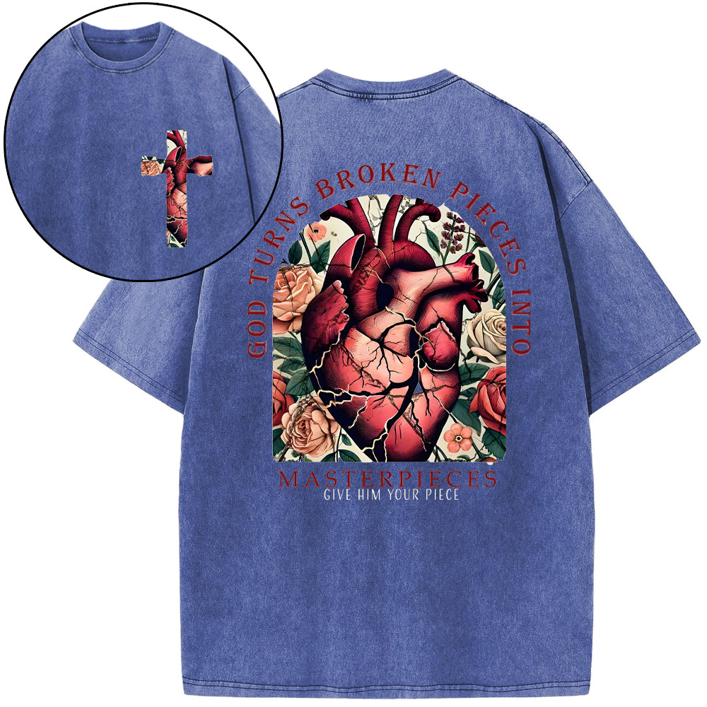 God Turns Broken Pieces Into Masterpieces Christian Washed T-Shirt
