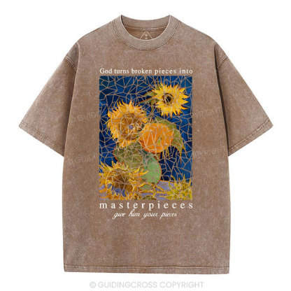 God Turns Broken Pieces Into Masterpieces Christian Washed T-Shirt