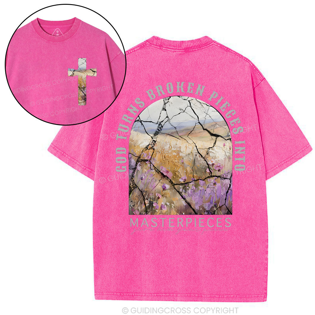 God Turns Broken Pieces Into Masterpieces Christian Washed T-Shirt