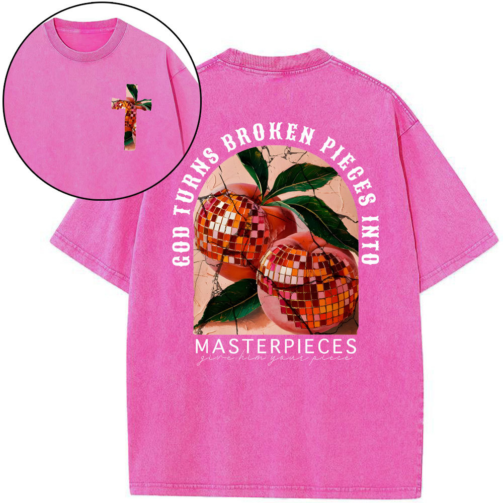 God Turns Broken Pieces Into Masterpieces Christian Washed T-Shirt