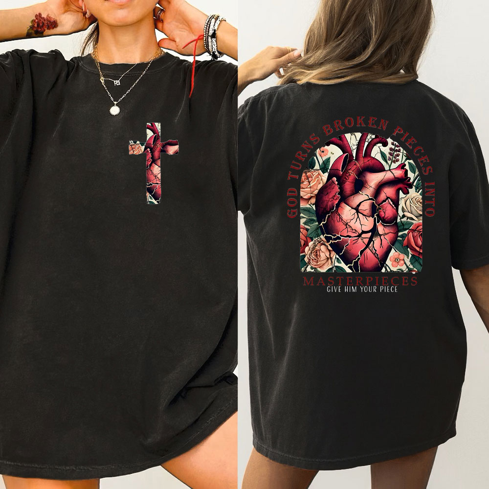 God Turns Broken Pieces Into Masterpieces Christian Washed T-Shirt