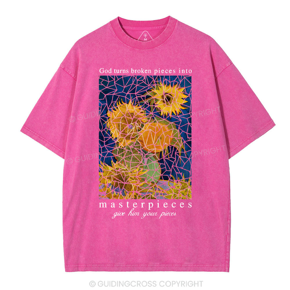 God Turns Broken Pieces Into Masterpieces Christian Washed T-Shirt