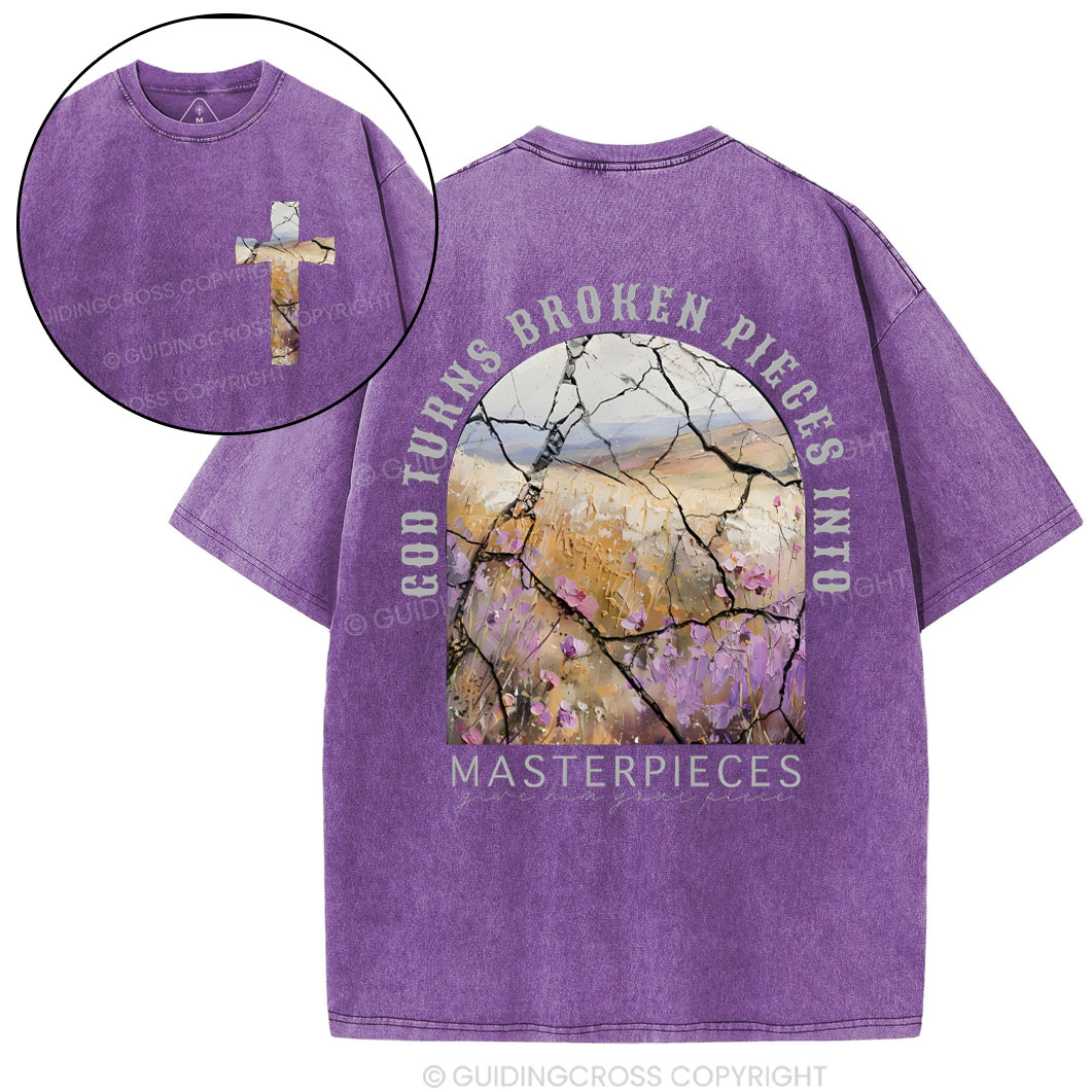 God Turns Broken Pieces Into Masterpieces Christian Washed T-Shirt