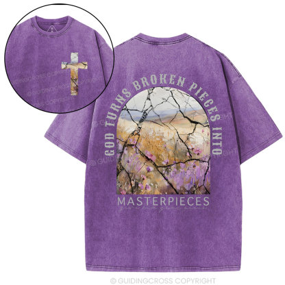 God Turns Broken Pieces Into Masterpieces Christian Washed T-Shirt