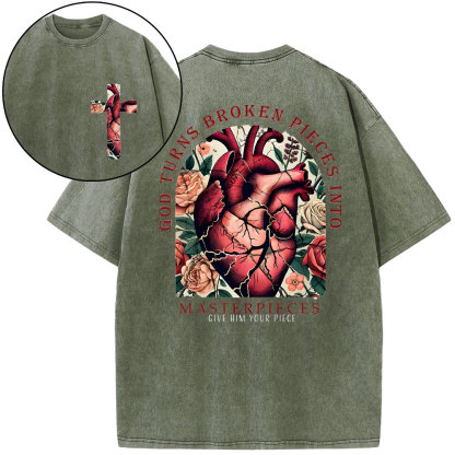 God Turns Broken Pieces Into Masterpieces Christian Washed T-Shirt