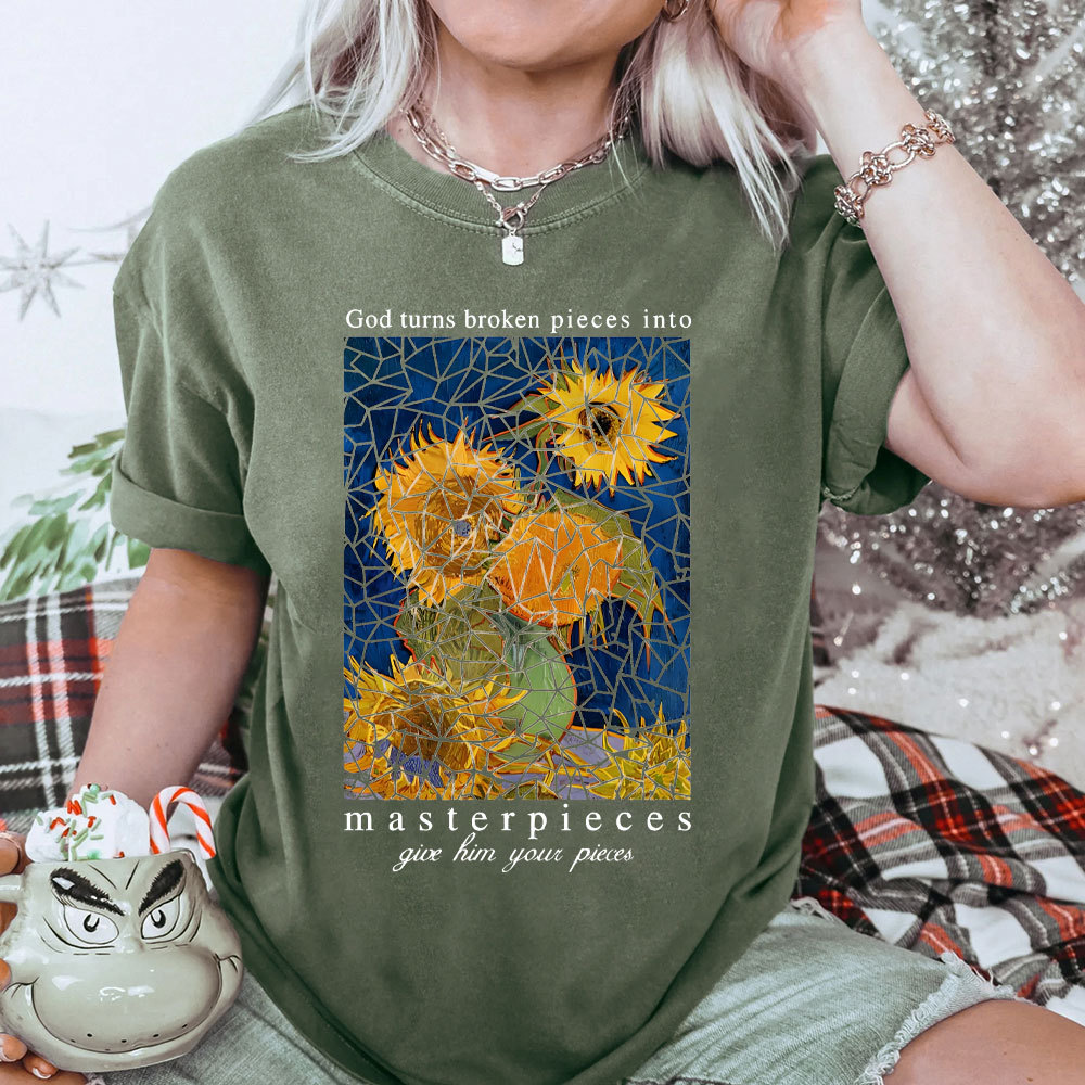 God Turns Broken Pieces Into Masterpieces Christian Washed T-Shirt