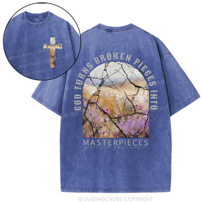 God Turns Broken Pieces Into Masterpieces Christian Washed T-Shirt