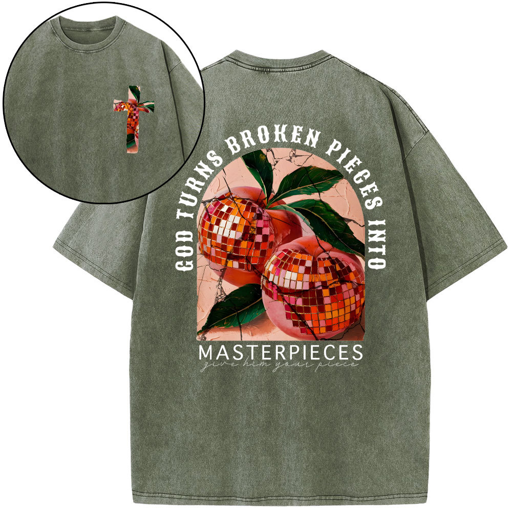 God Turns Broken Pieces Into Masterpieces Christian Washed T-Shirt