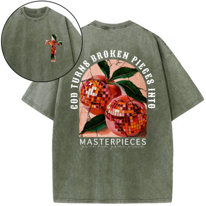 God Turns Broken Pieces Into Masterpieces Christian Washed T-Shirt