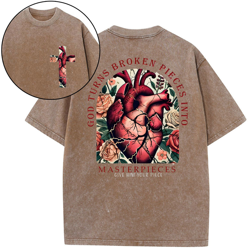 God Turns Broken Pieces Into Masterpieces Christian Washed T-Shirt