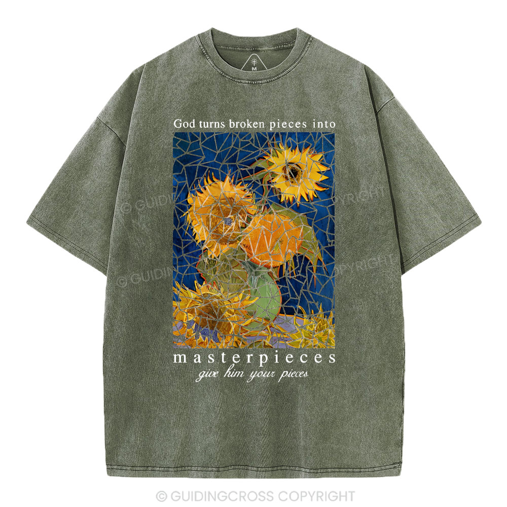 God Turns Broken Pieces Into Masterpieces Christian Washed T-Shirt