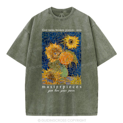 God Turns Broken Pieces Into Masterpieces Christian Washed T-Shirt