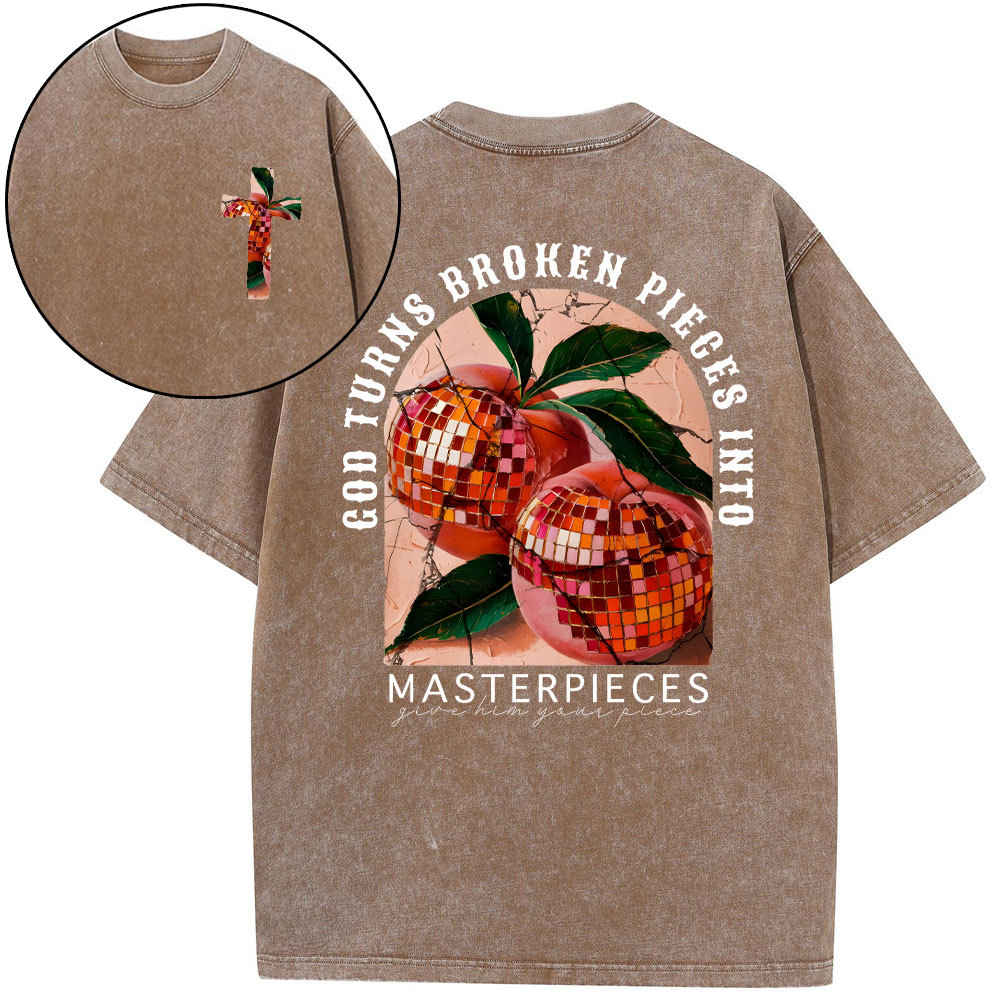 God Turns Broken Pieces Into Masterpieces Christian Washed T-Shirt