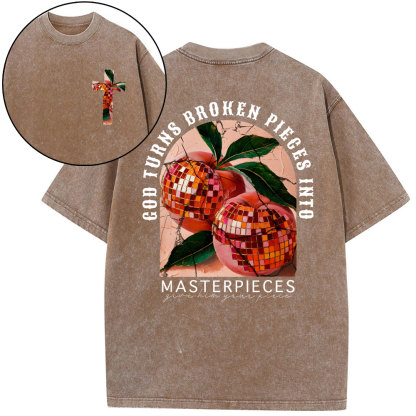 God Turns Broken Pieces Into Masterpieces Christian Washed T-Shirt
