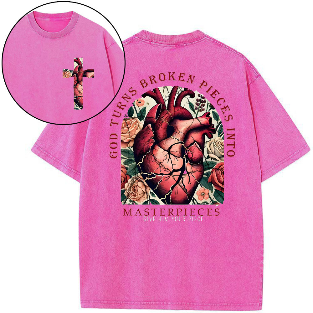 God Turns Broken Pieces Into Masterpieces Christian Washed T-Shirt